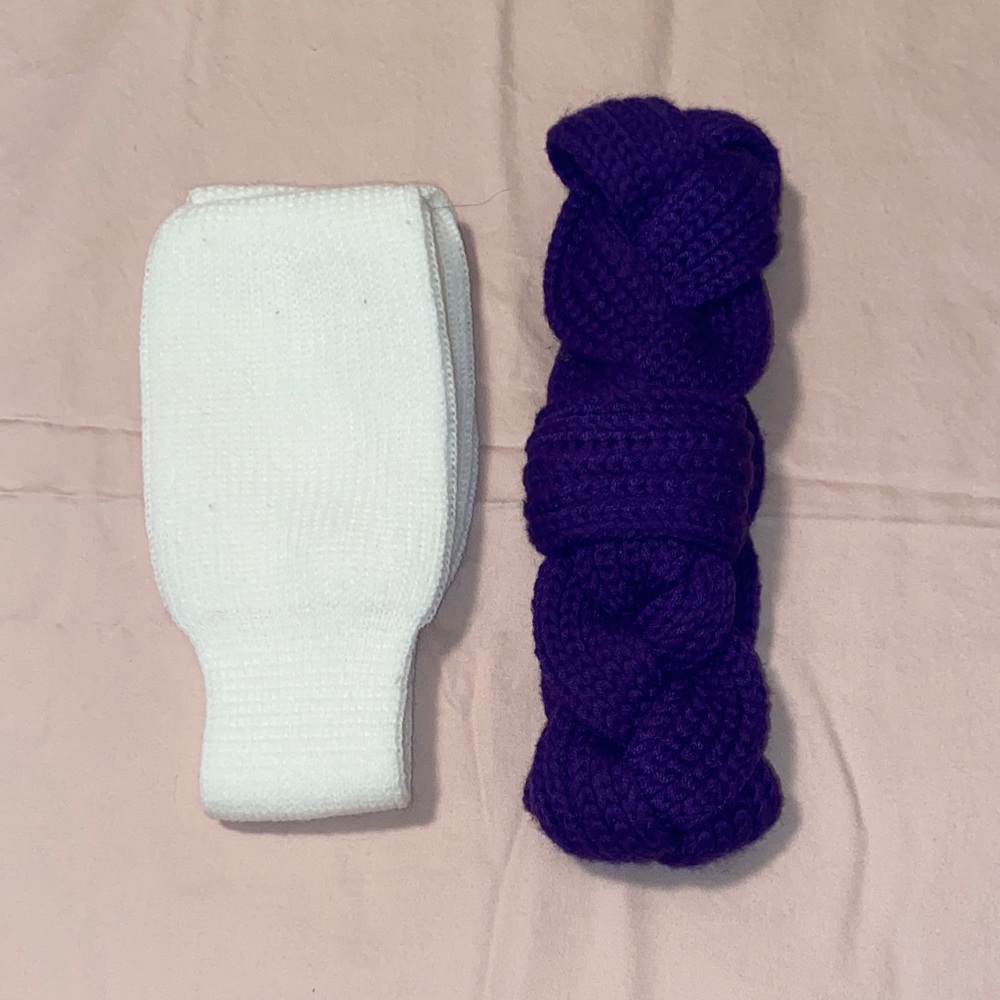 White and Purple Knit Winter Headbands